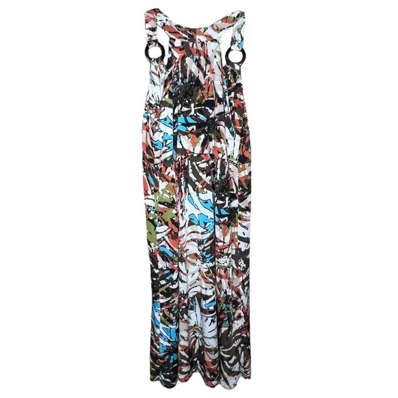 Studio West Apparel Sleeveless Maxi Dress Abstract Pattern Brown Blue Size XL - Picture 4 of 5